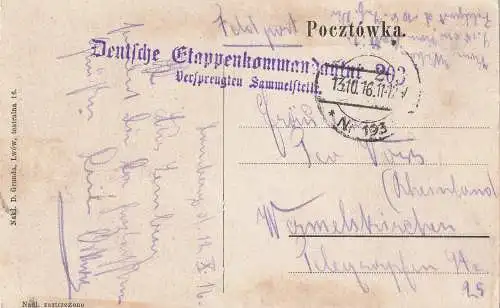 [Ansichtskarte] MILITÄR - 1.Weltkrieg, 1916, Militär - Post, Etappenkommandantur 203 - Versprengten Sammelstelle, kurz nach Indienststellung, Ostfront. 