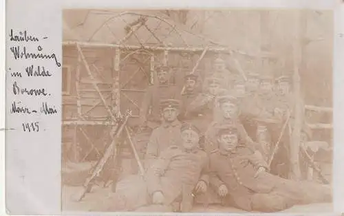 [Ansichtskarte] PL 06-300 PRZASNYSZ / PRASCHNITZ, Lauben Wohnung im Walde zur Artilleriestellung März - Mai 1915 Wald Borowe, Photo-AK. 