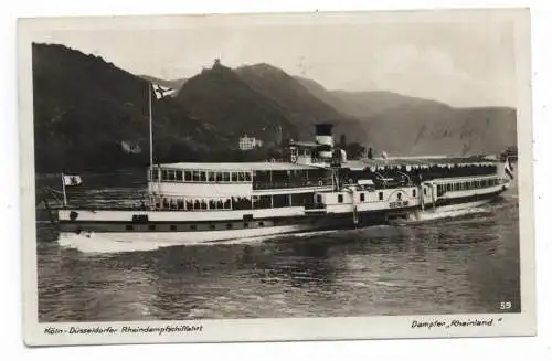 [Ansichtskarte] BINNENSCHIFFE - RHEIN, Köln - Düsseldorfer "RHEINLAND", 1929, Verlag Kratz # 59. 