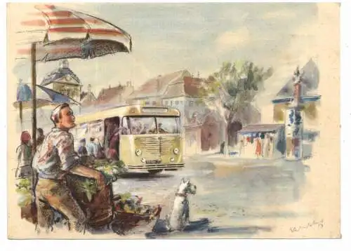 [Ansichtskarte] OMNIBUS - BÜSSING Werbekarte, Trambus 6000 T mit Unterflurmotor. 