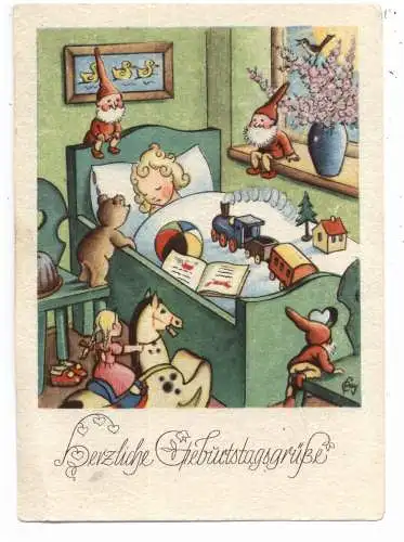[Ansichtskarte] KINDER - CHILDREN, Schlafendes Mädchen mit seinem Spielzeug, Ernst - Fang - Karte. 