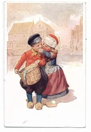 KÜNSTLER / ARTIST - KARL FEIERTAG, Niederländische Kinder in Tracht, 1932, Brüder Kohn - Wien