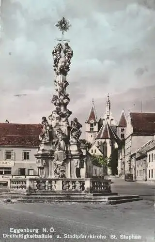 [Ansichtskarte] A 3730 EGGENBURG, Dreifaltigkeitssäule / Stadtpfarrkirche St. Stephan. 