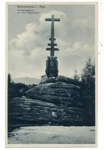 [Ansichtskarte] NIEDER - SCHLESIEN - SCHREIBERHAU / SZKLARSKA POREBA, Heldendenkmal auf dem Rabenstein. 