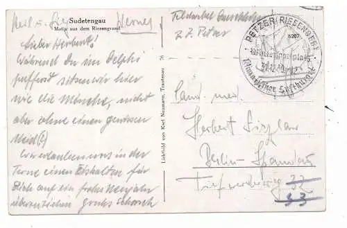 [Ansichtskarte] BÖHMEN & MÄHREN - PETZER / PEC POD SNEZKOU, Blick in den Riesengrund, 1939, Feldpost. 