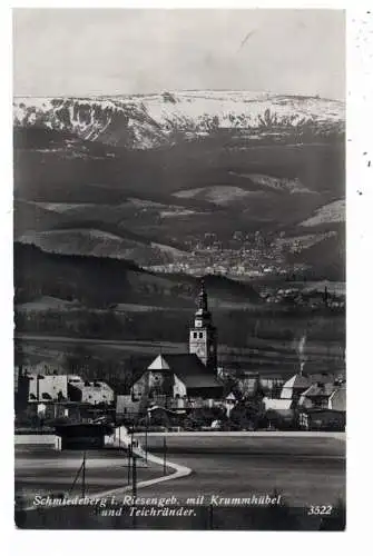[Ansichtskarte] NIEDER - SCHLESIEN, SCHMIEDEBERG / KOWARY, Blick auf den Ort, Krummhübel und Teichränder, 1935, Verlag Kriebel. 