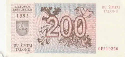 LITAUEN / LIETUVA - 1993, 200 Talonu, bankfrisch