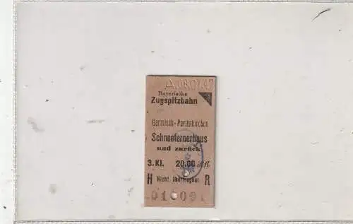 [Ansichtskarte] 8100 GARMISCH  PARTENKIRCHEN, Zugspitzbahn, Bahnkarte 1947, 20 Reichsmark. 