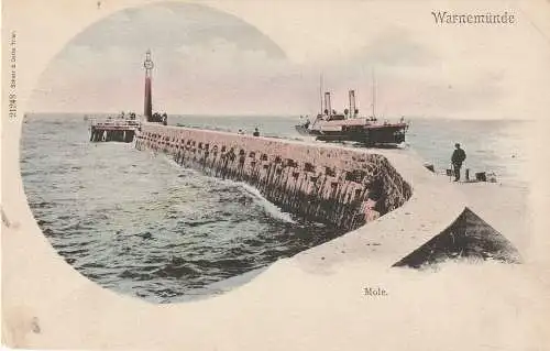 [Ansichtskarte] 0-2500 ROSTOCK - WARNEMÜNDE, Fährschiff an der Mole, ca. 1905. 