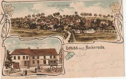 [Ansichtskarte] 0-5304 BLANKENHAIN - NECKERODA, Lithographie, Ulrich's Gast- und Logierhaus, Gesamtansicht. 