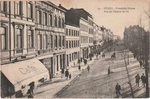 [Ansichtskarte] 5160 DÜREN, Eisenbahn - Strasse, Cafe, 1925. 