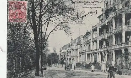 [Ansichtskarte] 6200 WIESBADEN, Sonnenbergerstrasse, animierte Szene, 1909, Verlag Lenz. 