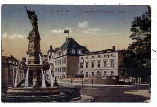 [Ansichtskarte] 5160 DÜREN, Kriegerdenkal und kath. Lyceum, Verlag Peters. 