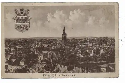 [Ansichtskarte] 5160 DÜREN, Gesamtansicht / Stadtwappen, Verlag Peters. 
