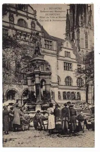 [Ansichtskarte] 4100 DUISBURG, Wochenmarkt vor dem Rathaus, 1926. 
