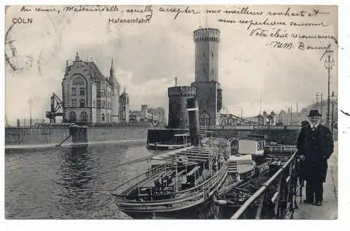 5000 KÖLN, Hafeneinfahrt, Malakoffturm, Rheindampfer, 1907