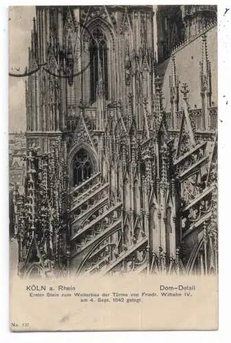 [Ansichtskarte] 5000 KÖLN, KÖLNER DOM, Dach Details, 1906. 