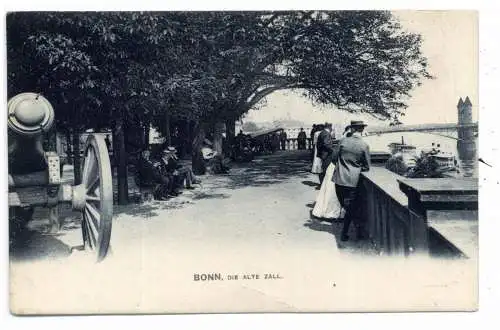 5300 BONN, Partie am Alten Zoll, belebte Szene, Kanonen, Lichtdruck, ca. 1900