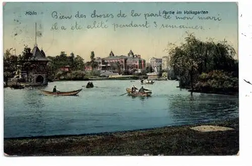 [Ansichtskarte] 5000 KÖLN, Partie im Volksgarten, Kahnweiher, 1911. 
