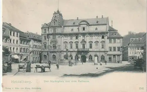 [Ansichtskarte] 6900 HEIDELBERG, Marktplatz, 1 Marktstand, Rathaus, Litfaßsäule, ca. 1900. 