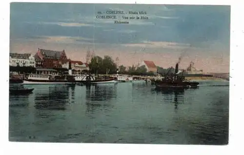 [Ansichtskarte] BINNENSCHIFFE - RHEIN, "WILLEM I" und Rheinfähre vor Koblenz, 20er Jahre. 