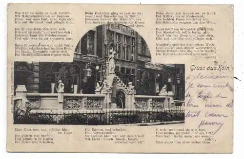 [Ansichtskarte] 5000 KÖLN, Heinzelmännchen - Brunnen, Gedicht, im Hintergrund Central - Theater, 1905. 