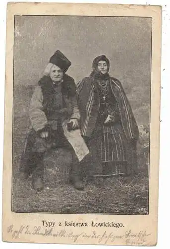 [Ansichtskarte] PL 90-400 LOWICZ / LOWITSCH, Lowitscher Trachten / Typy Ksiestwa Lowieckiego, 1915, deutsche Feldpost. 