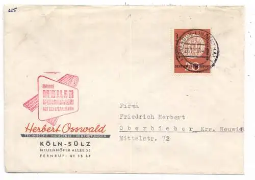 5000 KÖLN - SÜLZ, Firmen Briefumschlag, Fa. Osswald Neuenhöfer Allee 55, 1957