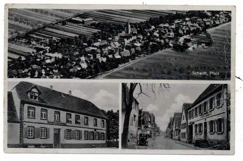 6729 WÖRTH - SCHAIDT, Gasthaus zum Bahnhof, Luftaufnahme, Druckstelle