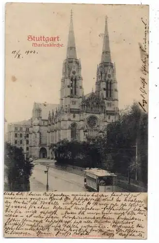 [Ansichtskarte] 7000 STUTTGART - SÜD, Marienkirche (St. Maria), Strassenbahn, 1902. 