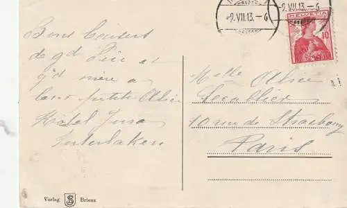 [Ansichtskarte] CH 3800 INTERLAKEN BE, Höheweg, animierte Szene, 1913, Verlag Brienz. 