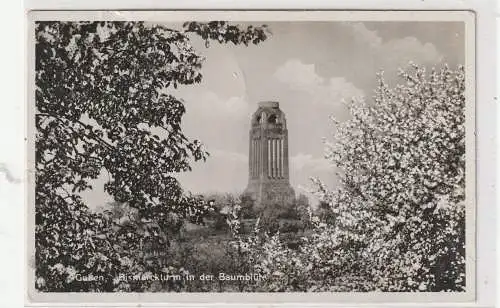 [Ansichtskarte] 0-7560 GUBEN, Bismarckturm in der Baumblüte, 1936. 