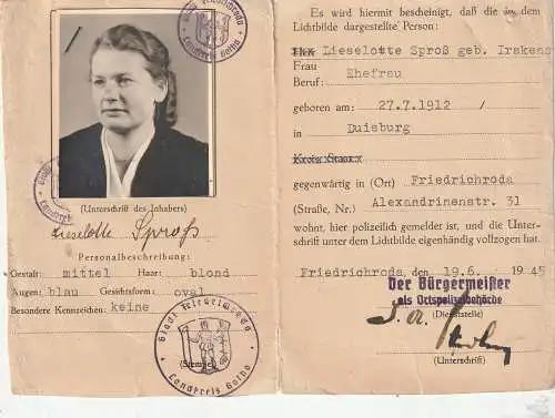 PERSONALAUSWEIS SBZ 1945