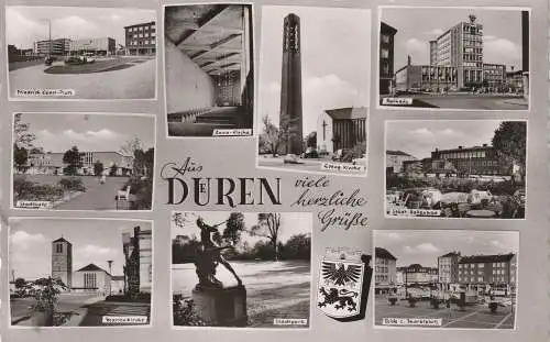 5160 DÜREN, Mehrbild-AK, 9 Ansichten, Stadtwappen