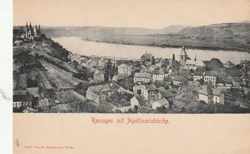 [Ansichtskarte] 5480 REMAGEN, Blick auf den Ort, Apollinariskirche mit umliegenden Weinbergen, ca. 1905. 