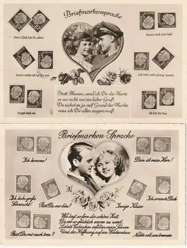 BRIEFMARKEN - SPRACHE, 8 verschiedene AK, 50er Jahre