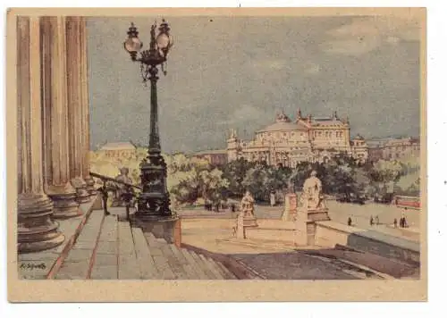 A 1140 WIEN, Blick auf das Burgtheater, Künstler-Karte Karl Schwetz (Wiener Werkstätte)