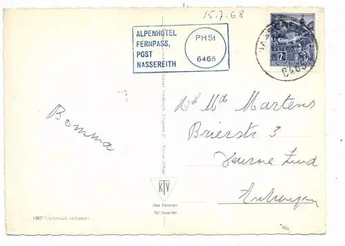 [Ansichtskarte] A 6465 NASSEREITH, Posthilfstellenstempel, Fernpasshotel, 1968. 