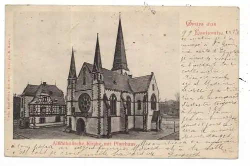 7500 KARLSRUHE, Altkatholische Kirche mit Pfarrhaus, 1899, kl. Einriss
