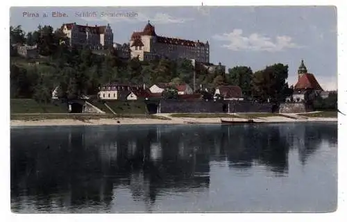 [Ansichtskarte] 0-8300 PIRNA, Schloß Sonnenstein, Elbe, 1917. 