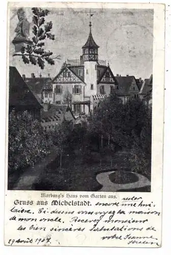 [Ansichtskarte] 6120 MICHELSTADT, Marburg's Villa vom Garten aus, 1907. 