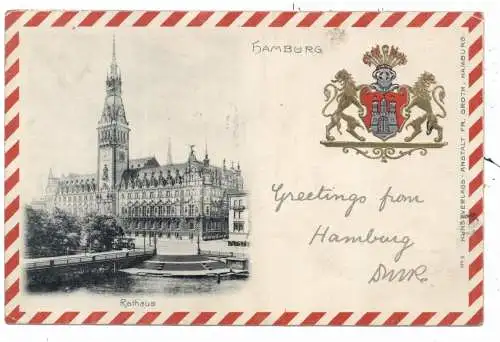 [Ansichtskarte] 2000 HAMBURG, Rathaus, Stadtwappen geprägt, ca. 1905. 