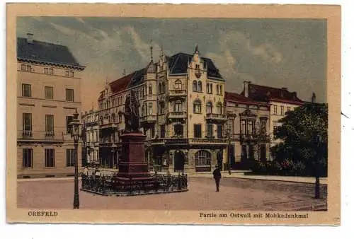 [Ansichtskarte] 4150 KREFELD, Ostwall mit Moltkedenkmal, Verlag Krapohl. 