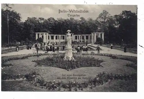 [Ansichtskarte] 1000 BERLIN - TIERGARTEN, "Weltstadtleben", Der neue Rosengarten mit dem Standbild der Kaiserin. 