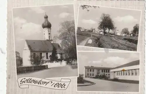 8085 GELTENDORF, Kirche, Schule, Gesamtansicht, kl. Fleck