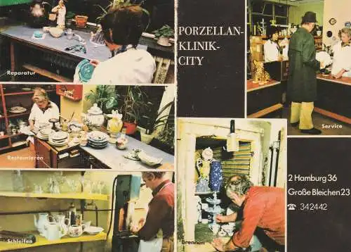 [Ansichtskarte] 2000 HAMBURG, "Porzellan - Klinik - City", Klapp-Karte. 