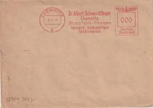 [Ansichtskarte] 0-9000 CHEMNITZ, Firmenbrief, Dr. Schwerdtfeger - Strumpffabrik / Trikotagen, 1940. 