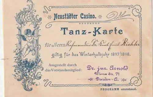 [Ansichtskarte] 0-8000 DRESDEN, Neustädter Casino, Tanzkarte, 1897/98. 