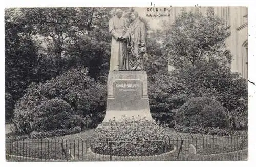 [Ansichtskarte] 5000 KÖLN, KOLPING - Denkmal, 1908, nach Antwerpen - Berchem befördert, Verlag Trenkler. 