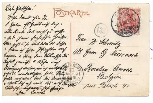 [Ansichtskarte] 5000 KÖLN, KOLPING - Denkmal, 1908, nach Antwerpen - Berchem befördert, Verlag Trenkler. 